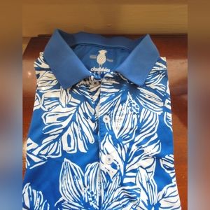 Chubbies Golf Shirt, size Large. Blue w/ white floral print. Used, no blemishes.